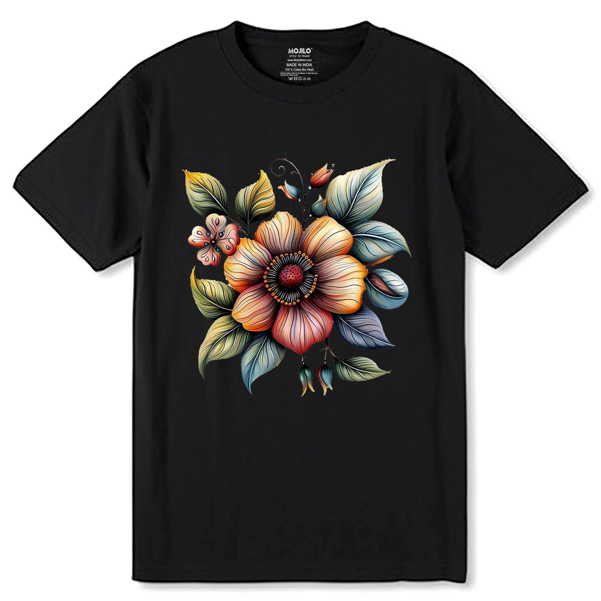 Blumen Rosen - Unisex Round Neck Regular Fit 100% Combed Cotton Half Sleeve T-Shirt - Mojilo Mart