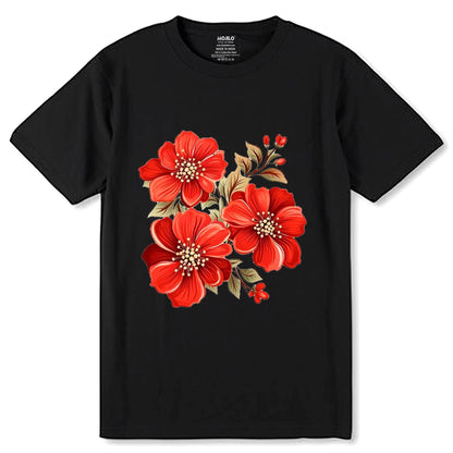 Bold Floral Print - Unisex Round Neck Regular Fit 100% Combed Cotton Half Sleeve T-Shirt - Mojilo Mart