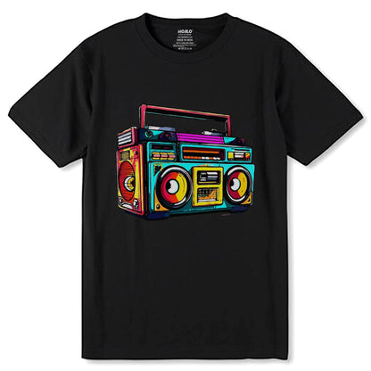 Boombox Colorful stereo recorder - Unisex Round Neck Regular Fit 100% Combed Cotton Half Sleeve T-Shirt - Mojilo Mart