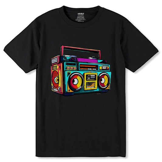 Boombox Colorful stereo recorder - Unisex Round Neck Regular Fit 100% Combed Cotton Half Sleeve T-Shirt - Mojilo Mart
