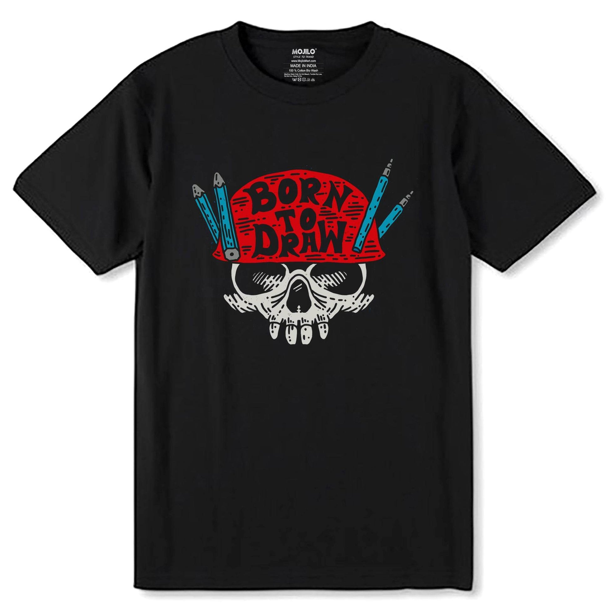 Born To Draw - Unisex Round Neck Regular Fit 100% Combed Cotton Half Sleeve T-Shirt - Mojilo Mart