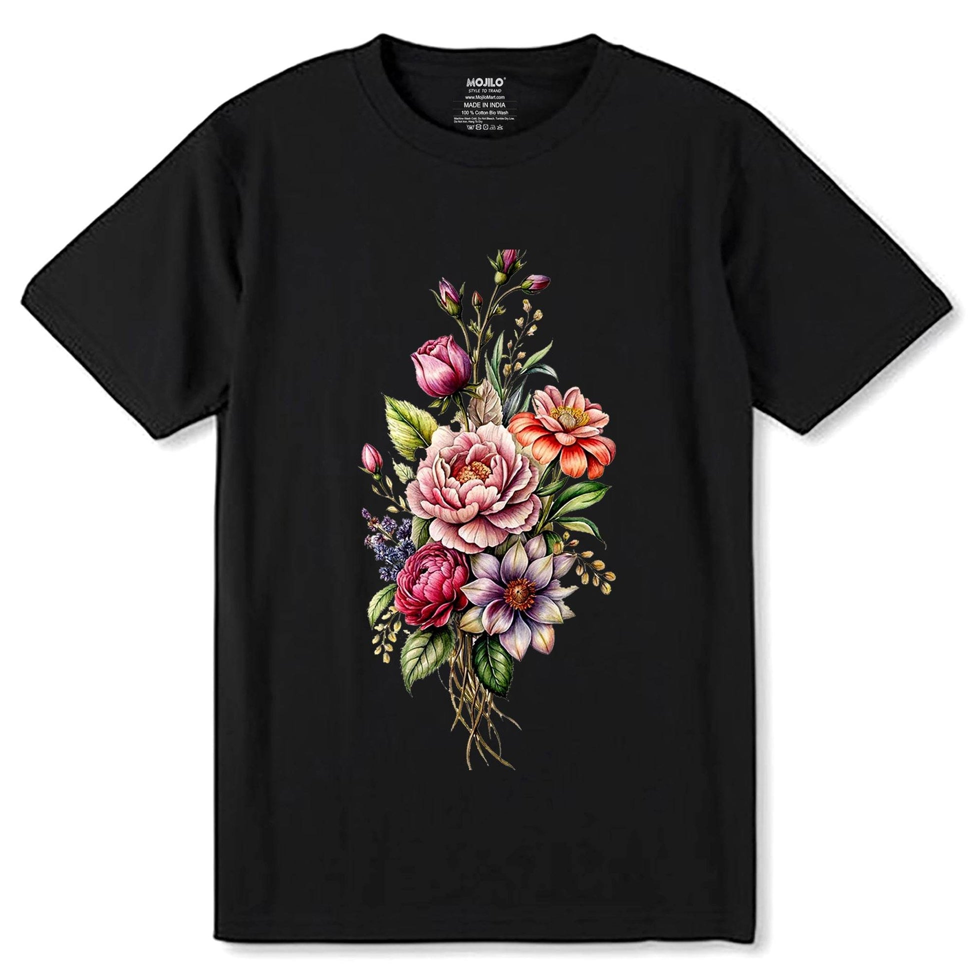 Botanical Flower - Unisex Round Neck Regular Fit 100% Combed Cotton Half Sleeve T-Shirt - Mojilo Mart