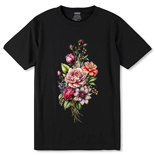 Botanical Flower - Unisex Round Neck Regular Fit 100% Combed Cotton Half Sleeve T-Shirt - Mojilo Mart