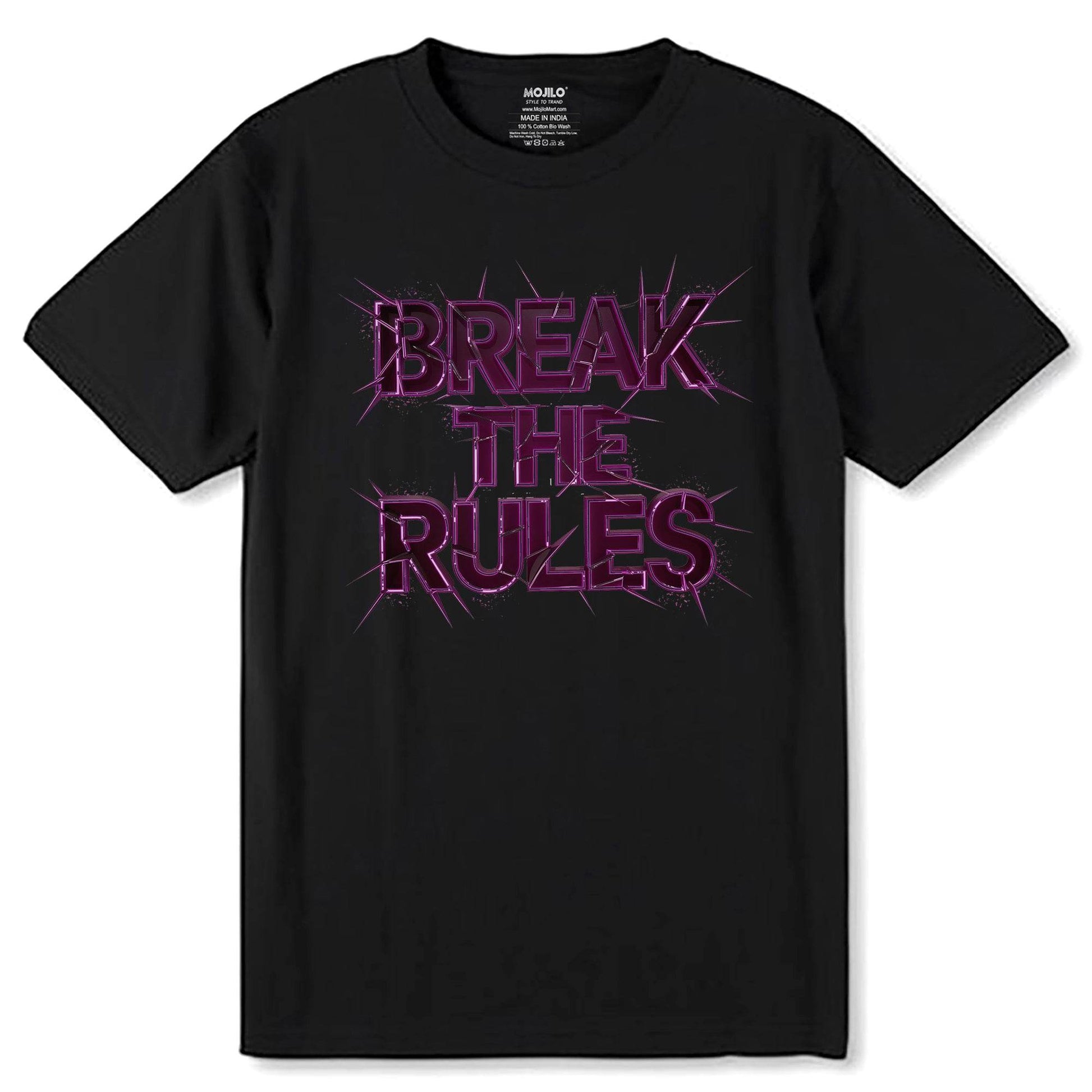 Break The Rules - Unisex Round Neck Regular Fit 100% Combed Cotton Half Sleeve T-Shirt - Mojilo Mart