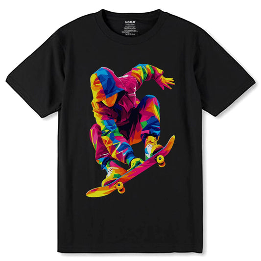 Brightly colored skate board - Unisex Round Neck Regular Fit 100% Combed Cotton Half Sleeve T-Shirt - Mojilo Mart
