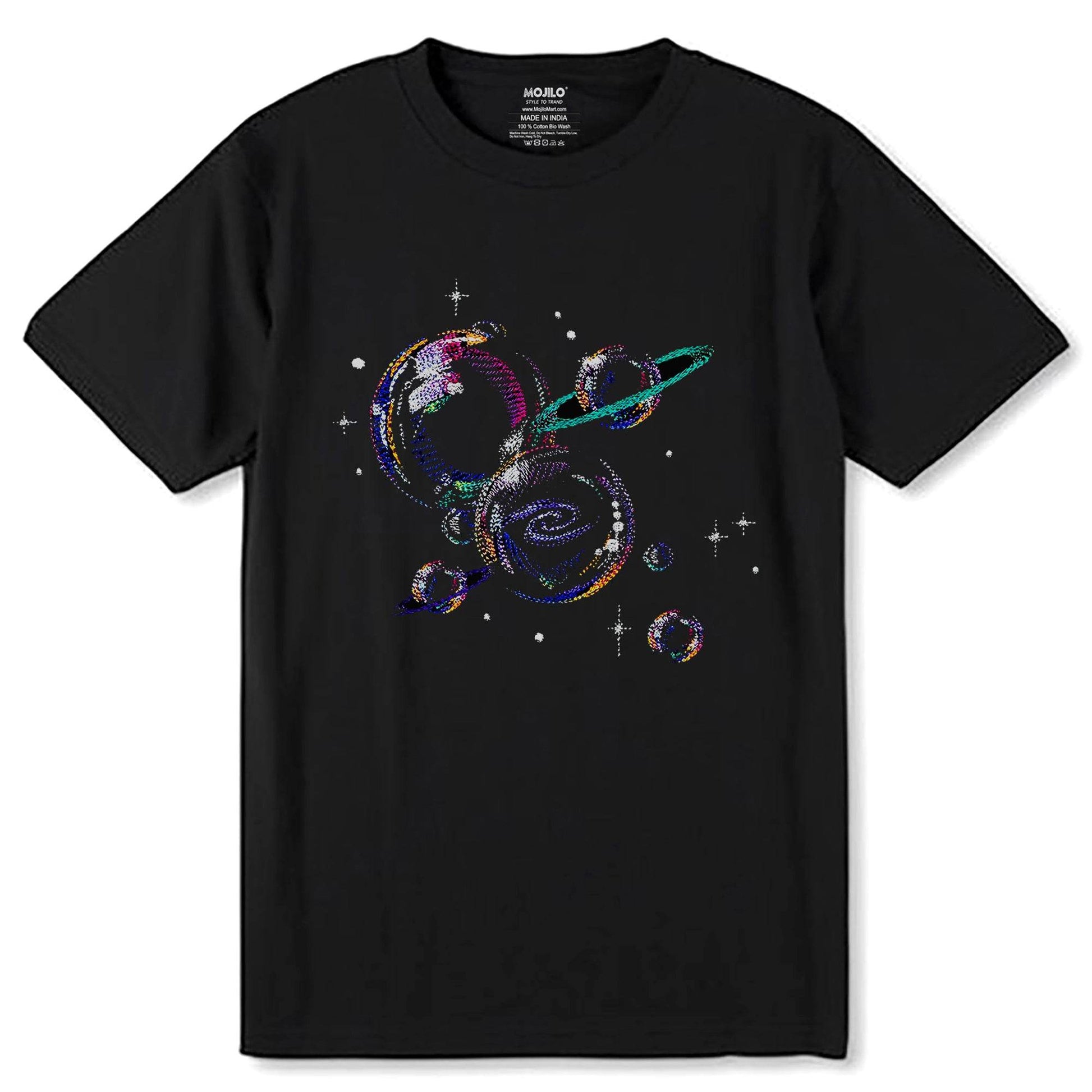 Bubble Planets - Unisex Round Neck Regular Fit 100% Combed Cotton Half Sleeve T-Shirt - Mojilo Mart
