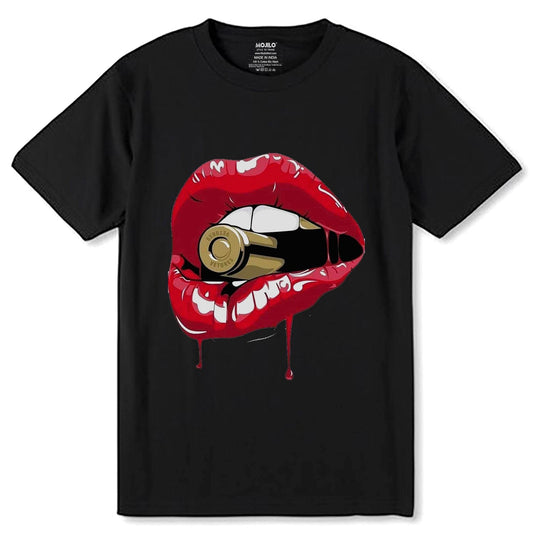 Bullet Bite Red Lip Girly Babe Mouth - Unisex Round Neck Regular Fit 100% Combed Cotton Half Sleeve T-Shirt - Mojilo Mart