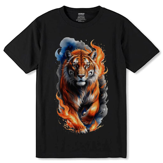 Burning Tiger - Unisex Round Neck Regular Fit 100% Combed Cotton Half Sleeve T-Shirt - Mojilo Mart