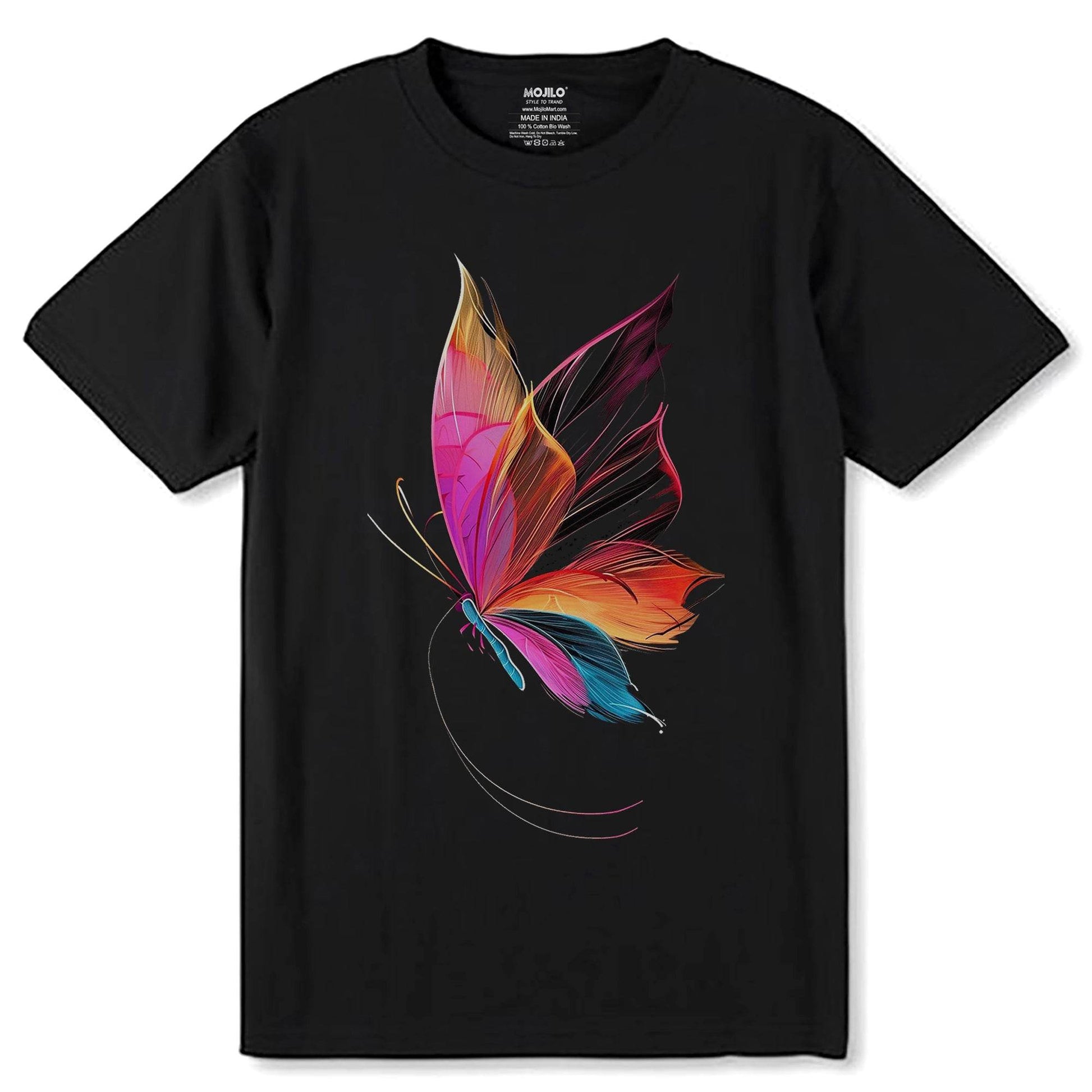 Butterfly Print - Unisex Round Neck Regular Fit 100% Combed Cotton Half Sleeve T-Shirt - Mojilo Mart