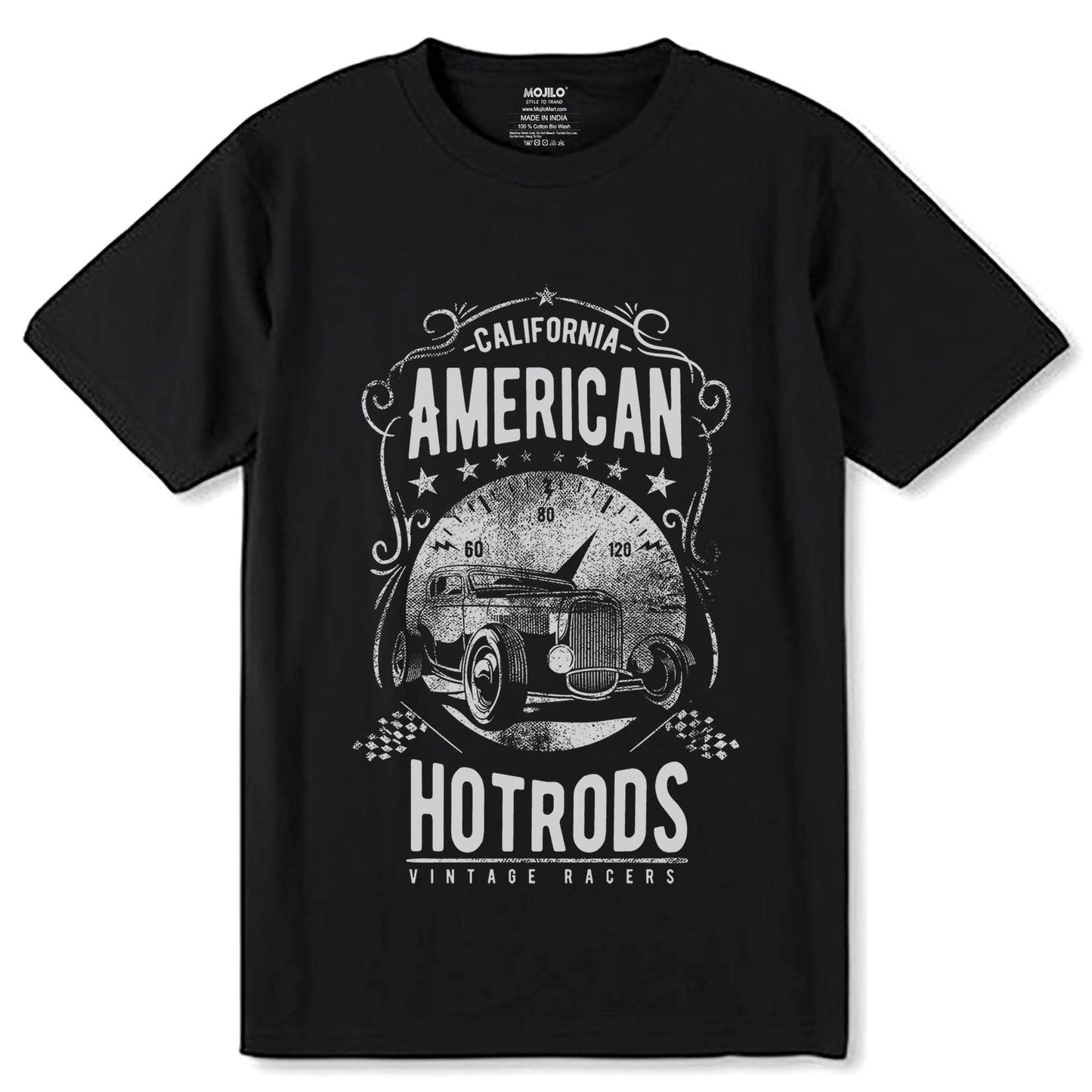 CALIFORNIA AMERICAN HOT RODS VINTAGE RACERS - Unisex Round Neck Regular Fit 100% Combed Cotton Half Sleeve T-Shirt - Mojilo Mart