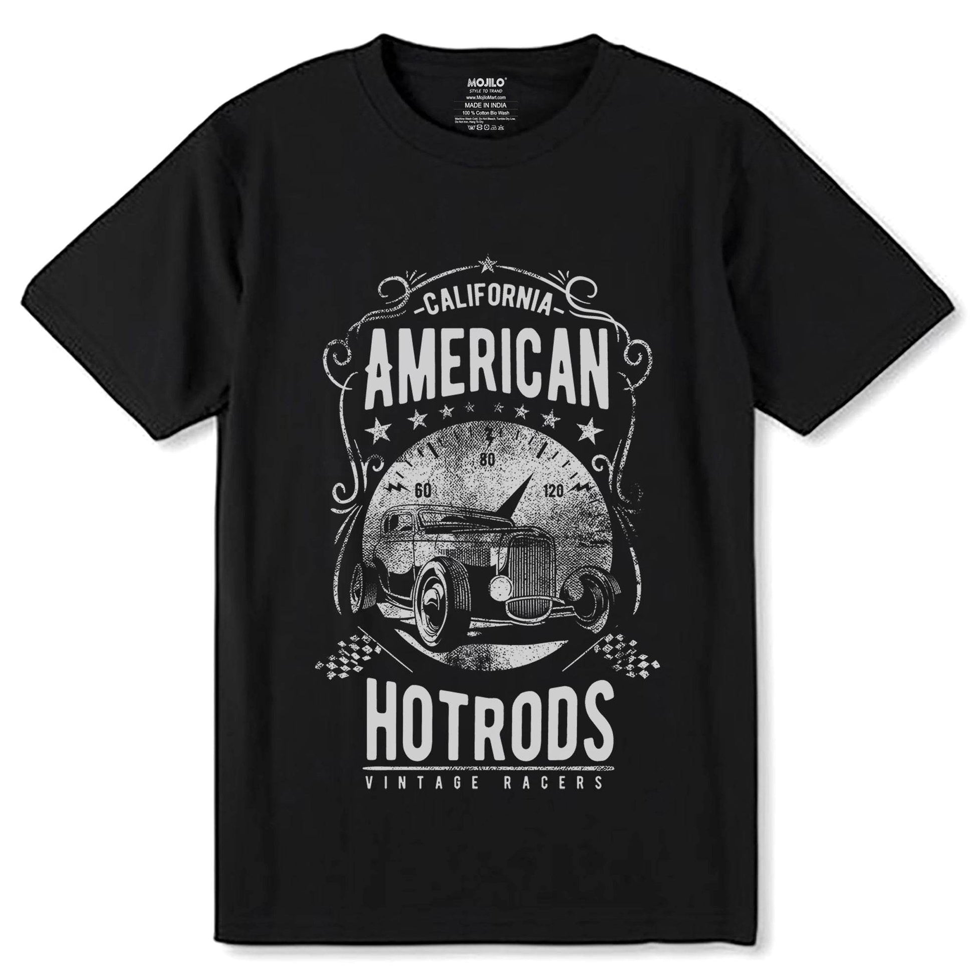 CALIFORNIA AMERICAN HOT RODS VINTAGE RACERS - Unisex Round Neck Regular Fit 100% Combed Cotton Half Sleeve T-Shirt - Mojilo Mart