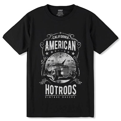CALIFORNIA AMERICAN HOT RODS VINTAGE RACERS - Unisex Round Neck Regular Fit 100% Combed Cotton Half Sleeve T-Shirt - Mojilo Mart