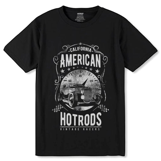 CALIFORNIA AMERICAN HOT RODS VINTAGE RACERS - Unisex Round Neck Regular Fit 100% Combed Cotton Half Sleeve T-Shirt - Mojilo Mart