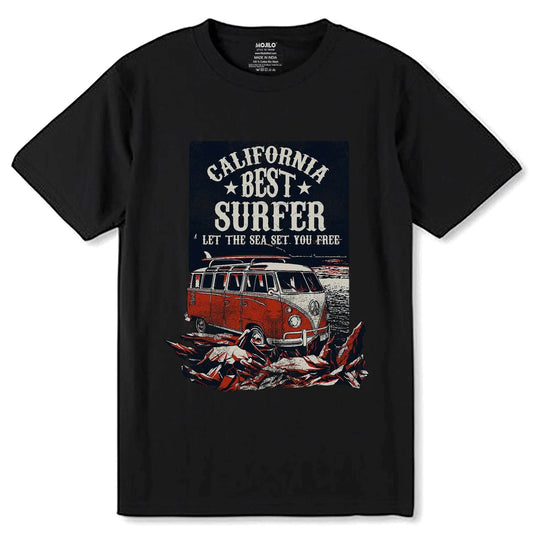 CALIFORNIA BEST SURFER LET THE SEA SET YOU FREE - Unisex Round Neck Regular Fit 100% Combed Cotton Half Sleeve T-Shirt - Mojilo Mart