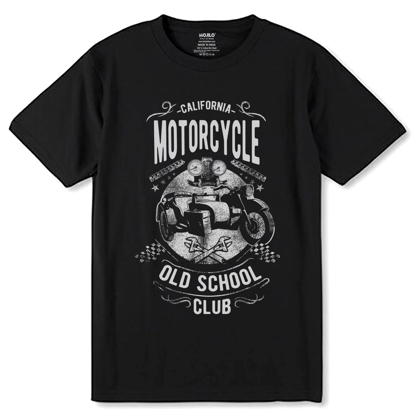 CALIFORNIA MOTORCYCLE OLD SCHOOL CLUB - Unisex Round Neck Regular Fit 100% Combed Cotton Half Sleeve T-Shirt - Mojilo Mart
