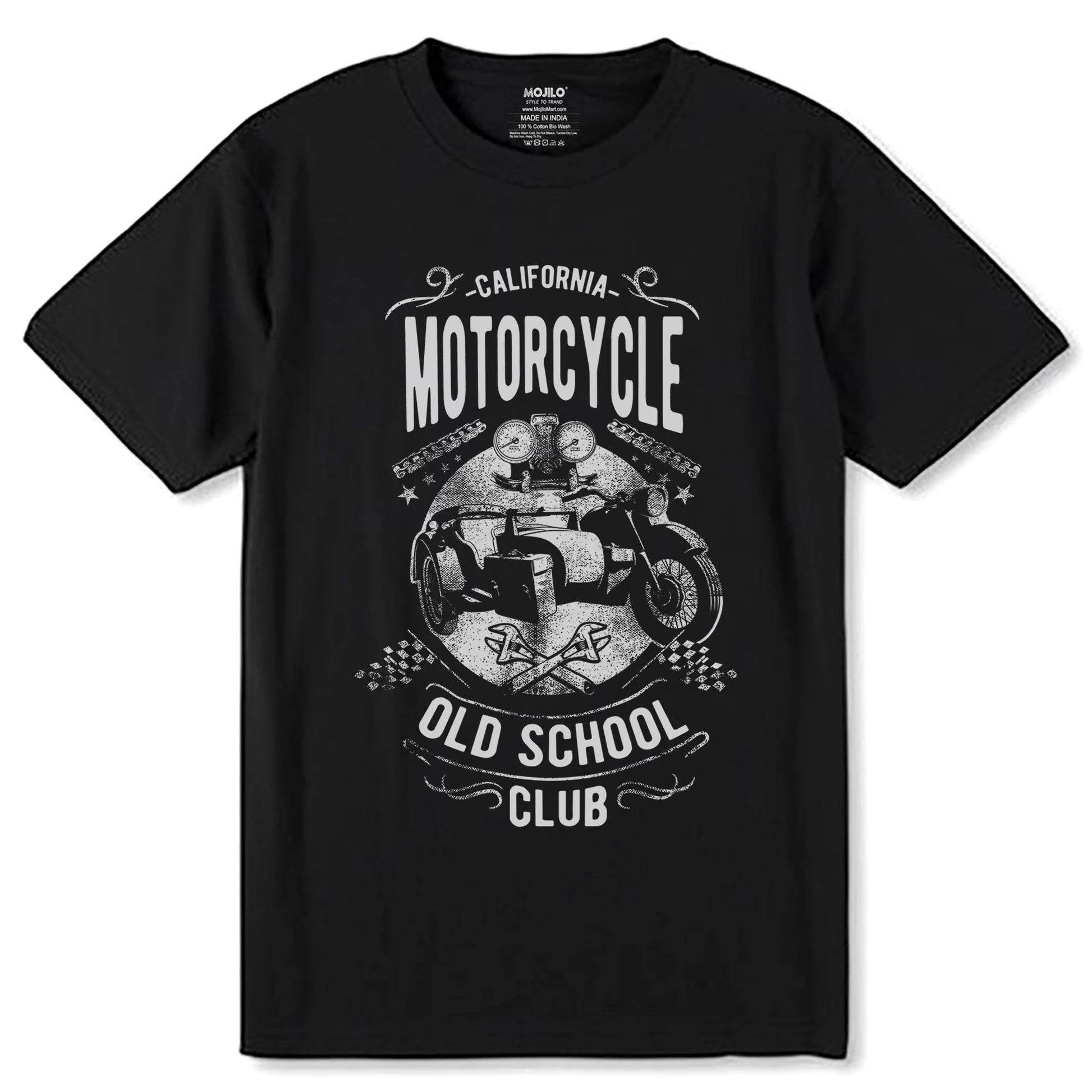 CALIFORNIA MOTORCYCLE OLD SCHOOL CLUB - Unisex Round Neck Regular Fit 100% Combed Cotton Half Sleeve T-Shirt - Mojilo Mart