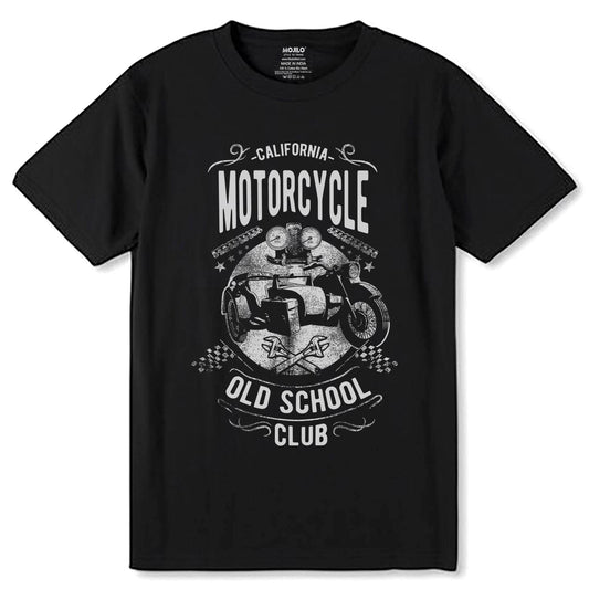 CALIFORNIA MOTORCYCLE OLD SCHOOL CLUB - Unisex Round Neck Regular Fit 100% Combed Cotton Half Sleeve T-Shirt - Mojilo Mart