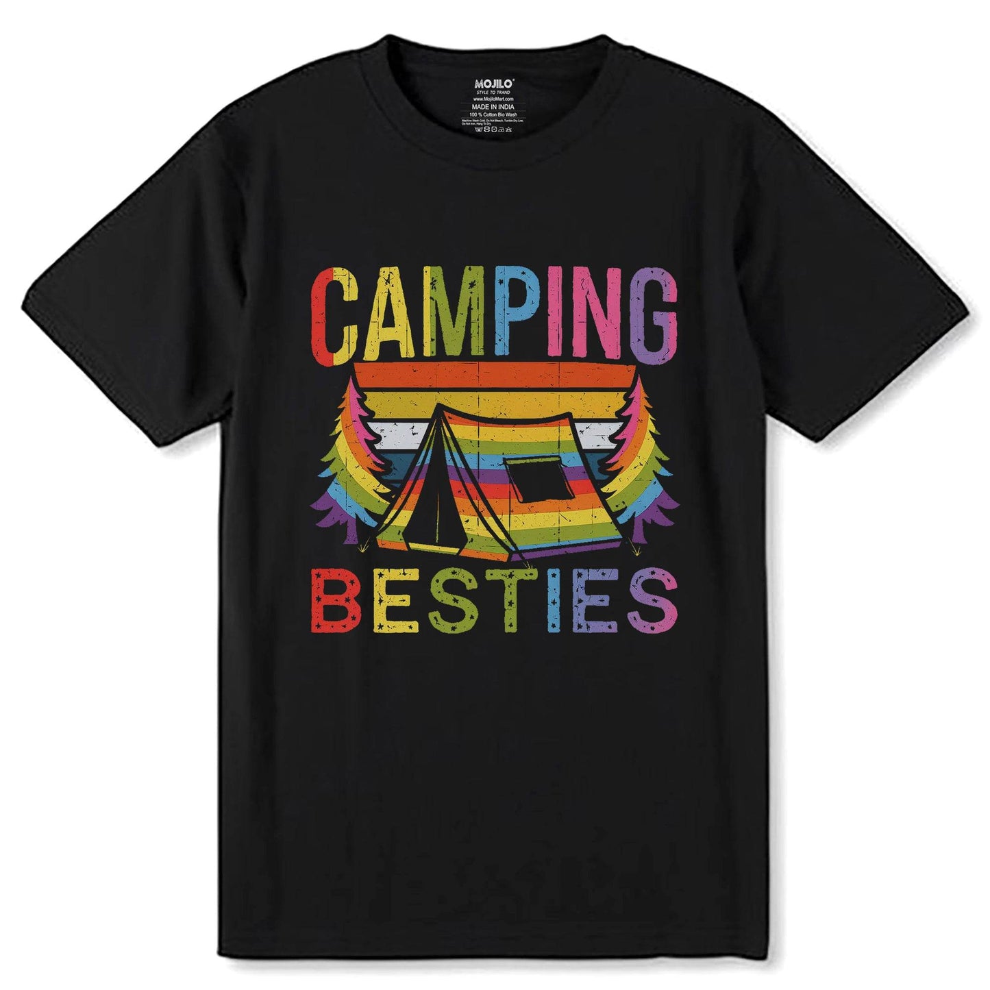 CAMPING BESTIES - Unisex Round Neck Regular Fit 100% Combed Cotton Half Sleeve T-Shirt - Mojilo Mart