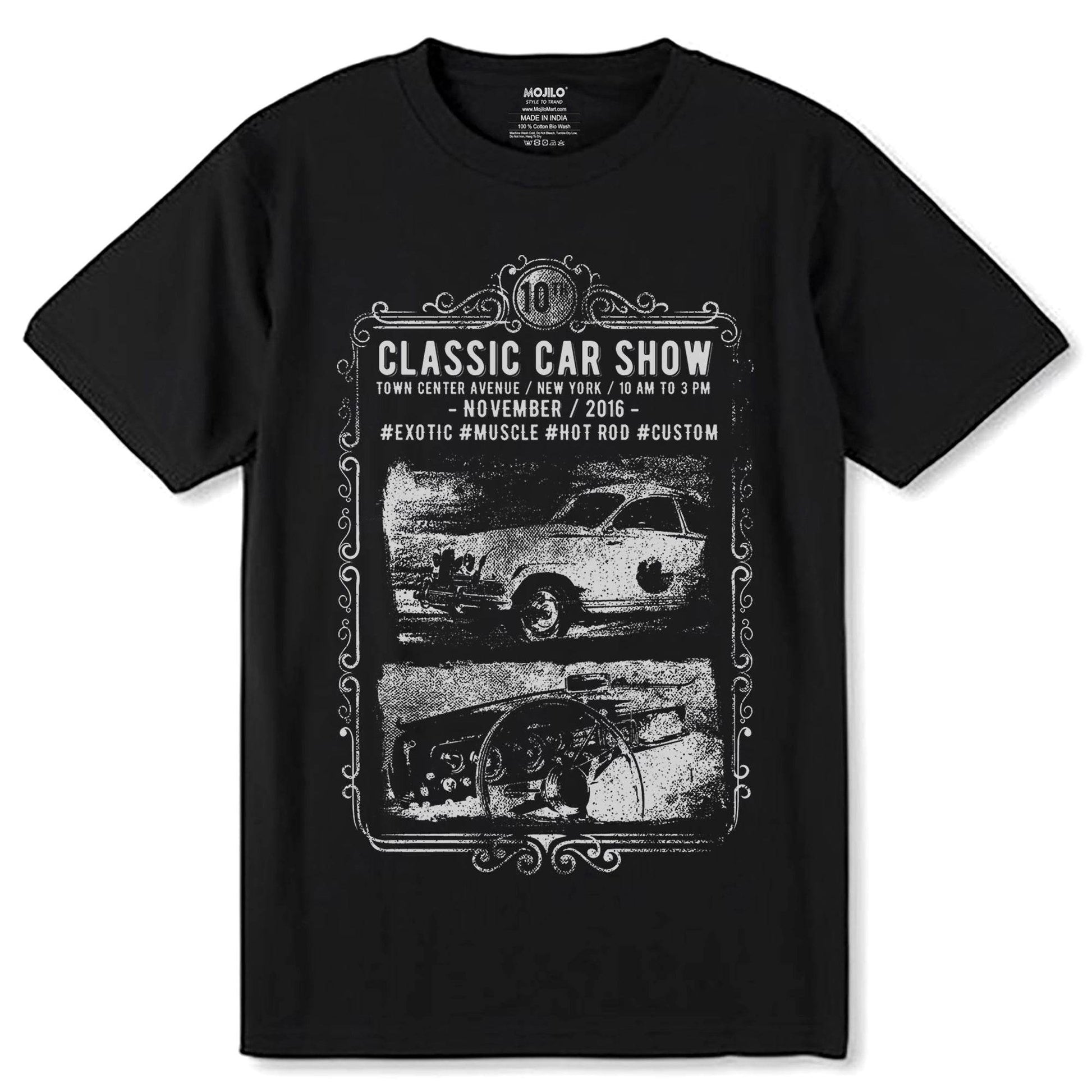 CLASSIC CAR SHOW - Unisex Round Neck Regular Fit 100% Combed Cotton Half Sleeve T-Shirt - Mojilo Mart