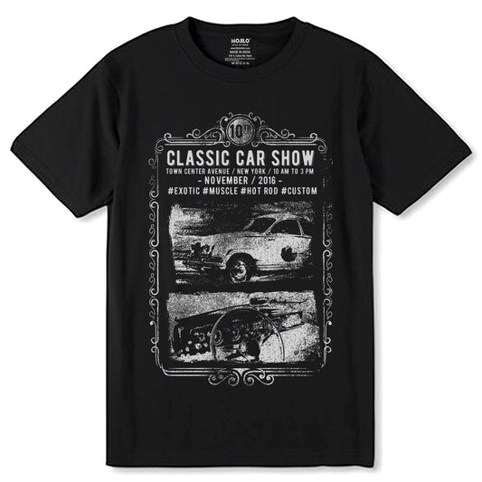 CLASSIC CAR SHOW - Unisex Round Neck Regular Fit 100% Combed Cotton Half Sleeve T-Shirt - Mojilo Mart