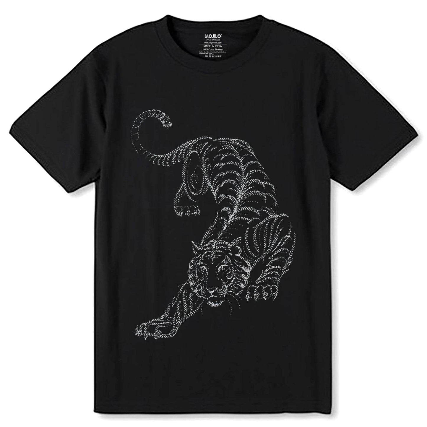 Calligraphic Prowling Tiger - Unisex Round Neck Regular Fit 100% Combed Cotton Half Sleeve T-Shirt - Mojilo Mart