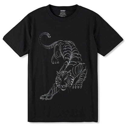 Calligraphic Prowling Tiger - Unisex Round Neck Regular Fit 100% Combed Cotton Half Sleeve T-Shirt - Mojilo Mart