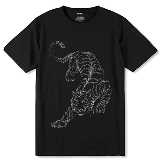 Calligraphic Prowling Tiger - Unisex Round Neck Regular Fit 100% Combed Cotton Half Sleeve T-Shirt - Mojilo Mart