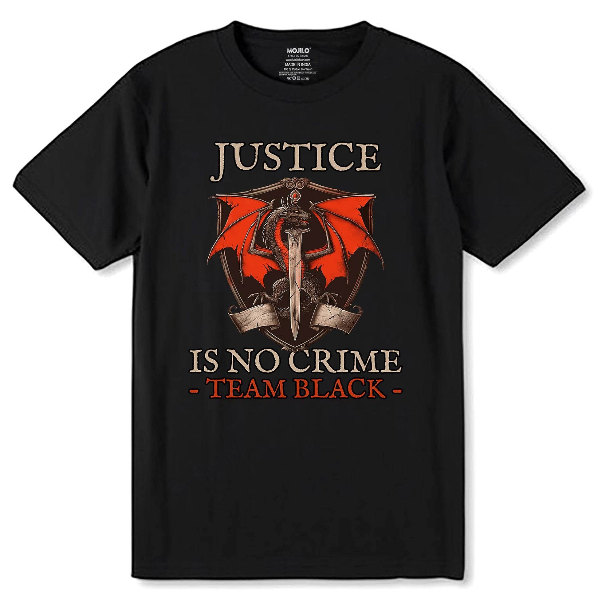 Camiseta House Of The Dragon Justice - Unisex Round Neck Regular Fit 100% Combed Cotton Half Sleeve T-Shirt - Mojilo Mart