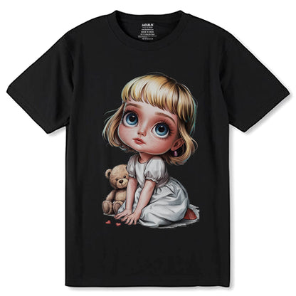 Cartoon Girl with Dog - Unisex Round Neck Regular Fit 100% Combed Cotton Half Sleeve T-Shirt - Mojilo Mart