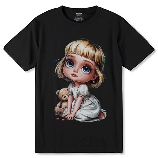 Cartoon Girl with Dog - Unisex Round Neck Regular Fit 100% Combed Cotton Half Sleeve T-Shirt - Mojilo Mart
