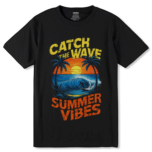 Catch the Wave Summer Vibes - Unisex Round Neck Regular Fit 100% Combed Cotton Half Sleeve T-Shirt - Mojilo Mart