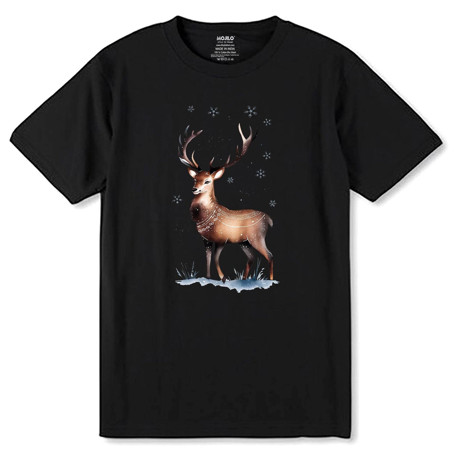 Cheerful Reindeer Graphic for Holiday - Unisex Round Neck Regular Fit 100% Combed Cotton Half Sleeve T-Shirt - Mojilo Mart