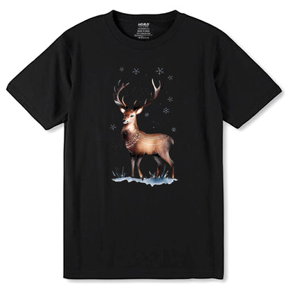 Cheerful Reindeer Graphic for Holiday - Unisex Round Neck Regular Fit 100% Combed Cotton Half Sleeve T-Shirt - Mojilo Mart