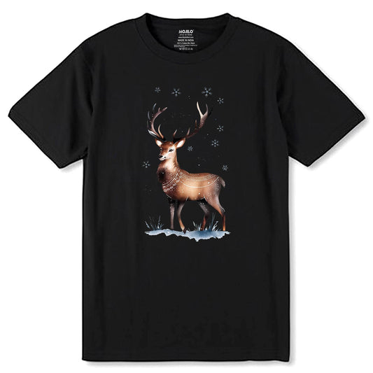 Cheerful Reindeer Graphic for Holiday - Unisex Round Neck Regular Fit 100% Combed Cotton Half Sleeve T-Shirt - Mojilo Mart