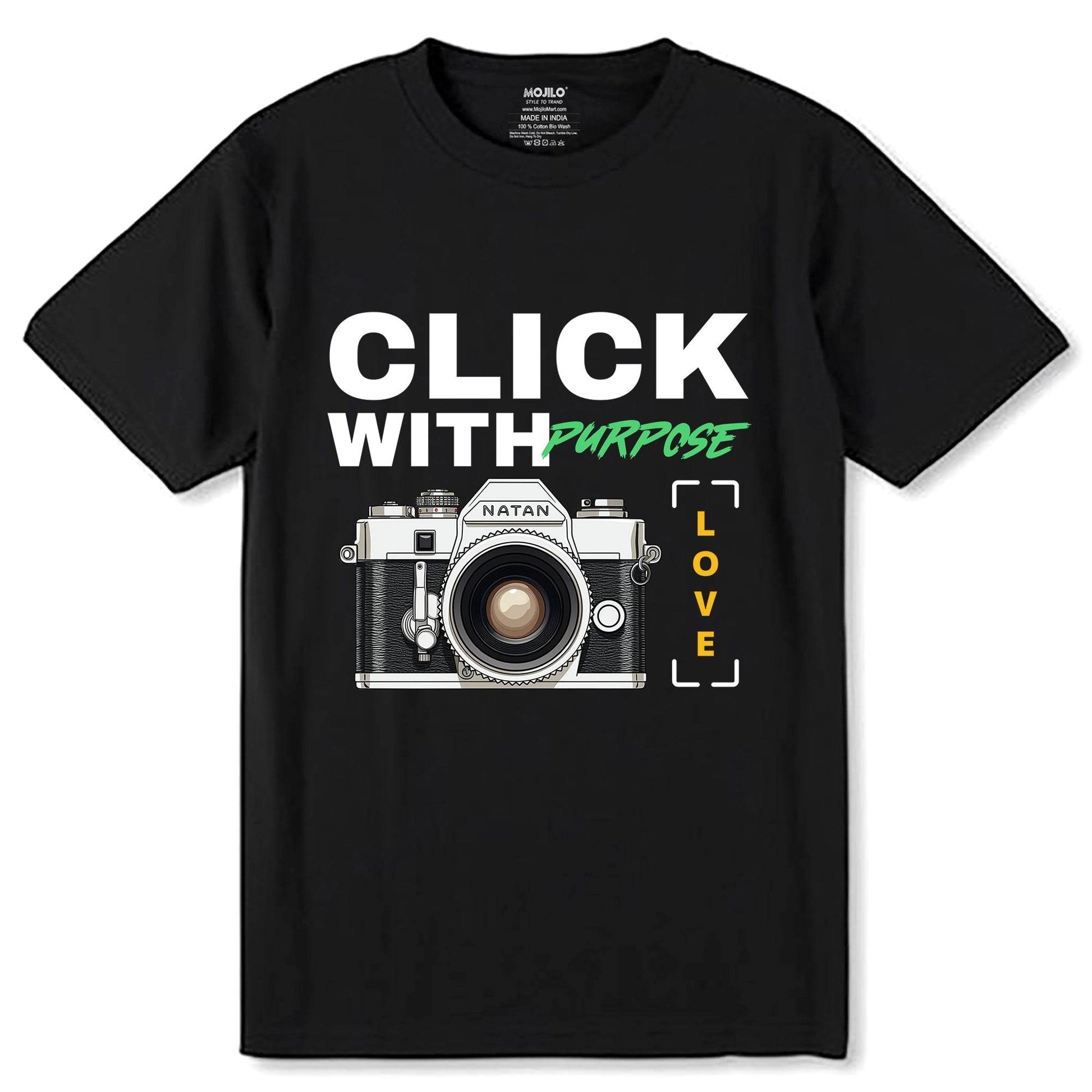 Click with Purpose Love - Unisex Round Neck Regular Fit 100% Combed Cotton Half Sleeve T-Shirt - Mojilo Mart