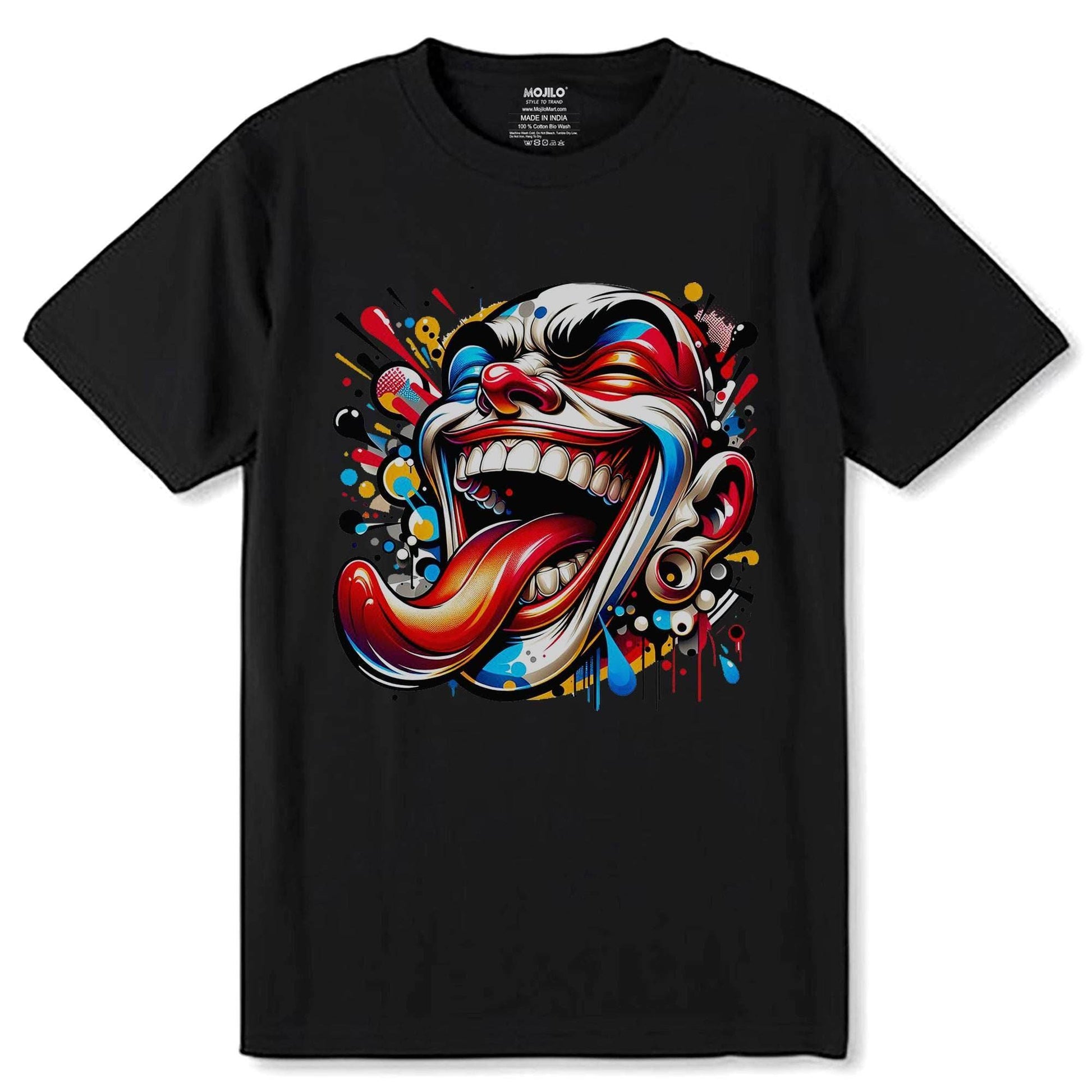 Clown Face Drawing - Unisex Round Neck Regular Fit 100% Combed Cotton Half Sleeve T-Shirt - Mojilo Mart
