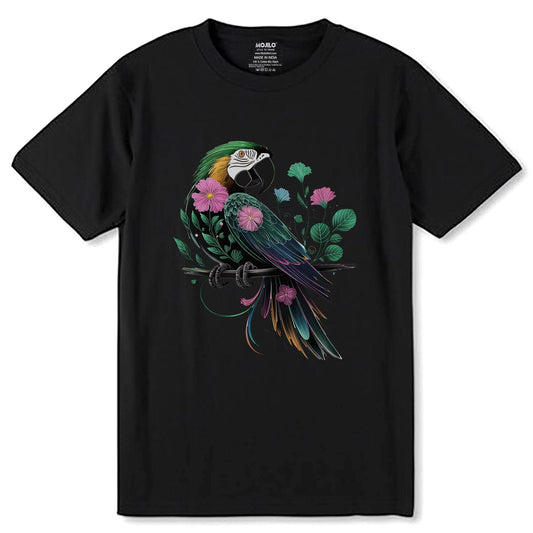 Colorful Cute Macaw Parrot - Unisex Round Neck Regular Fit 100% Combed Cotton Half Sleeve T-Shirt - Mojilo Mart