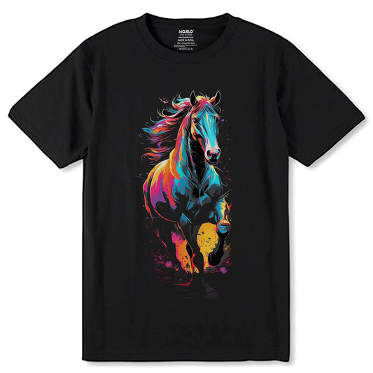 Colorful Horse- Unisex Round Neck Regular Fit 100% Combed Cotton Half Sleeve T-Shirt - Mojilo Mart