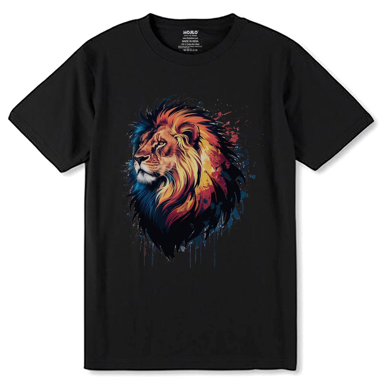 Colorful Lion Head Graphic - Unisex Round Neck Regular Fit 100% Combed Cotton Half Sleeve T-Shirt - Mojilo Mart