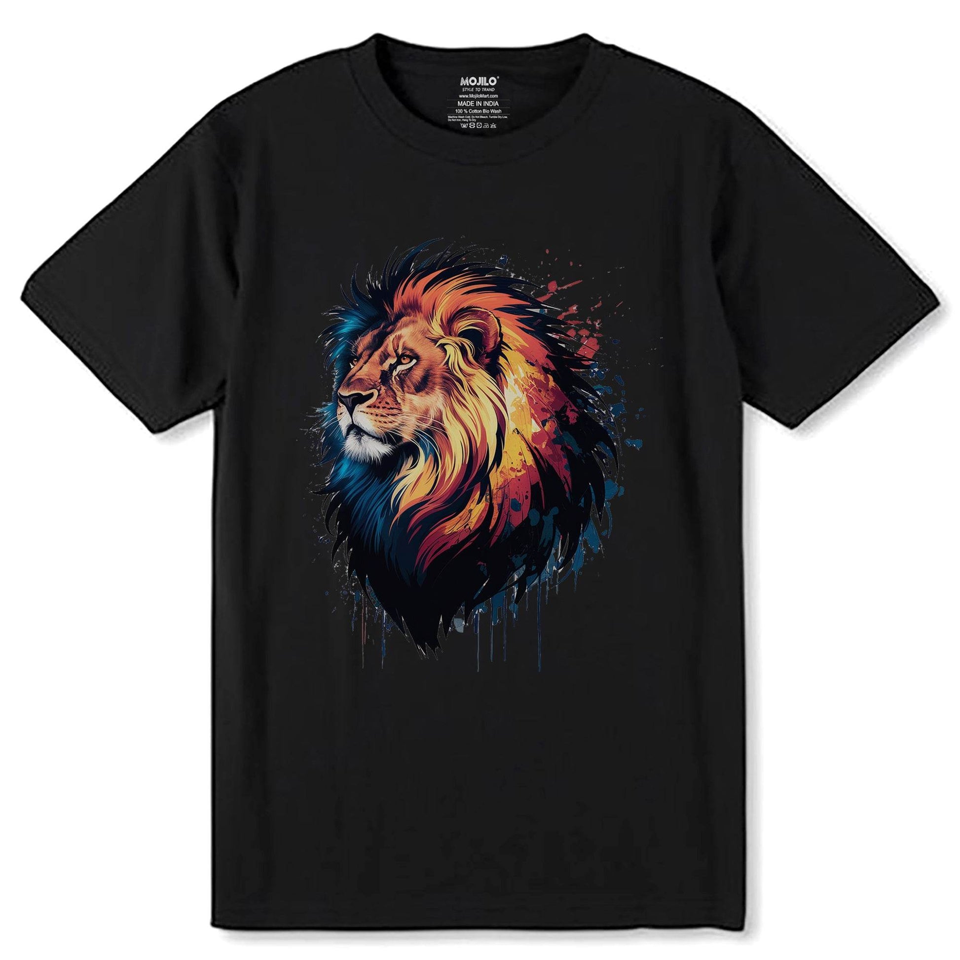 Colorful Lion Head Graphic - Unisex Round Neck Regular Fit 100% Combed Cotton Half Sleeve T-Shirt - Mojilo Mart