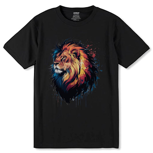 Colorful Lion Head Graphic - Unisex Round Neck Regular Fit 100% Combed Cotton Half Sleeve T-Shirt - Mojilo Mart