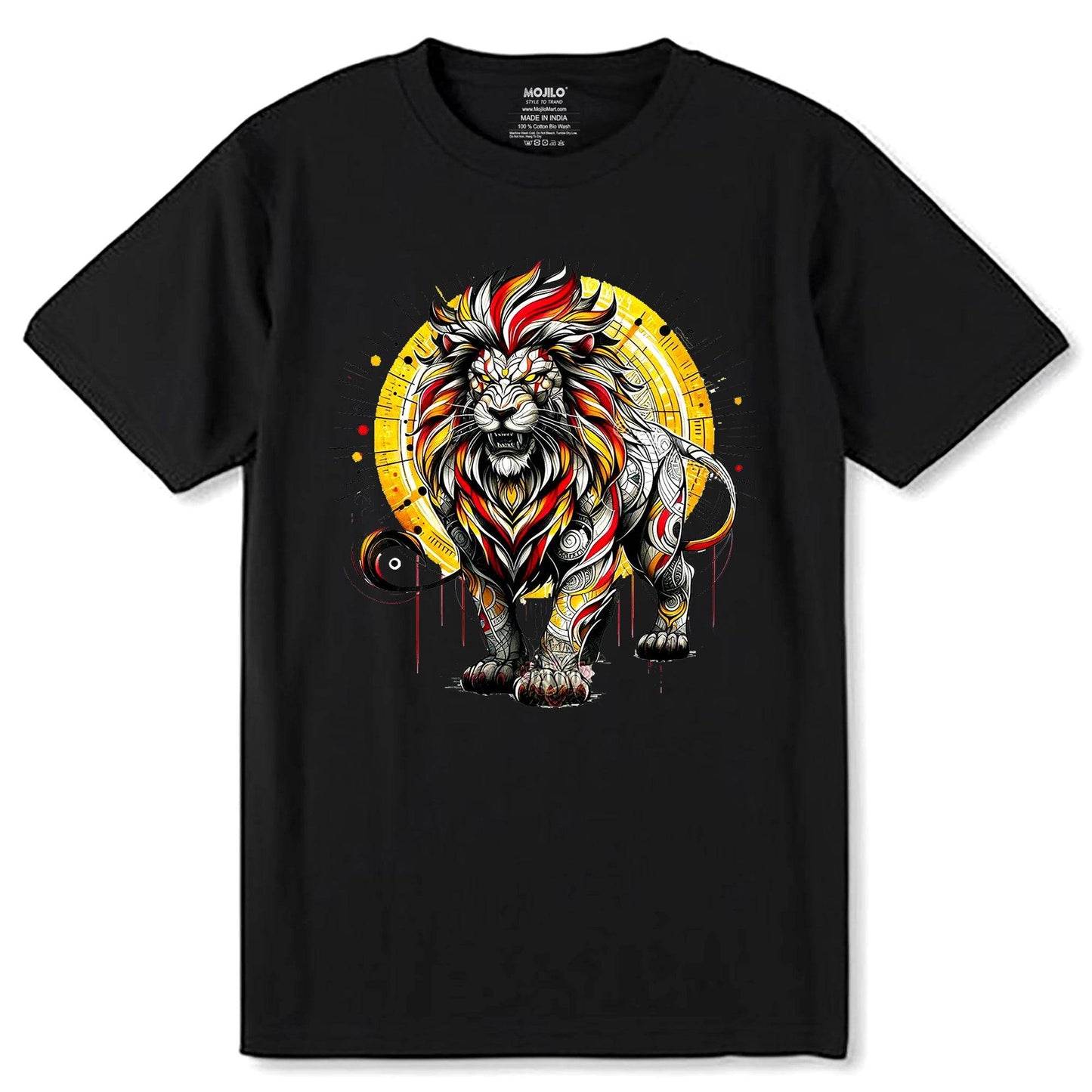Colorful Lion Head line Art - Unisex Round Neck Regular Fit 100% Combed Cotton Half Sleeve T-Shirt - Mojilo Mart