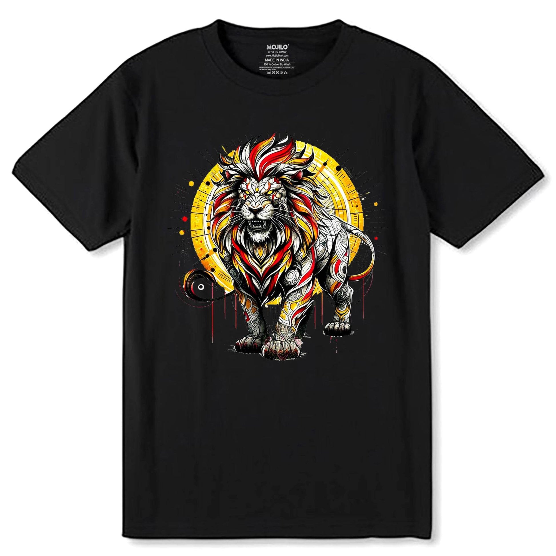 Colorful Lion Head line Art - Unisex Round Neck Regular Fit 100% Combed Cotton Half Sleeve T-Shirt - Mojilo Mart