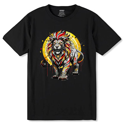 Colorful Lion Head line Art - Unisex Round Neck Regular Fit 100% Combed Cotton Half Sleeve T-Shirt - Mojilo Mart