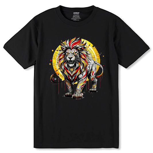 Colorful Lion Head line Art - Unisex Round Neck Regular Fit 100% Combed Cotton Half Sleeve T-Shirt - Mojilo Mart