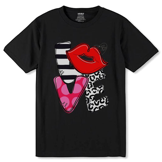 Colorful Love Graphic Kiss - Unisex Round Neck Regular Fit 100% Combed Cotton Half Sleeve T-Shirt - Mojilo Mart