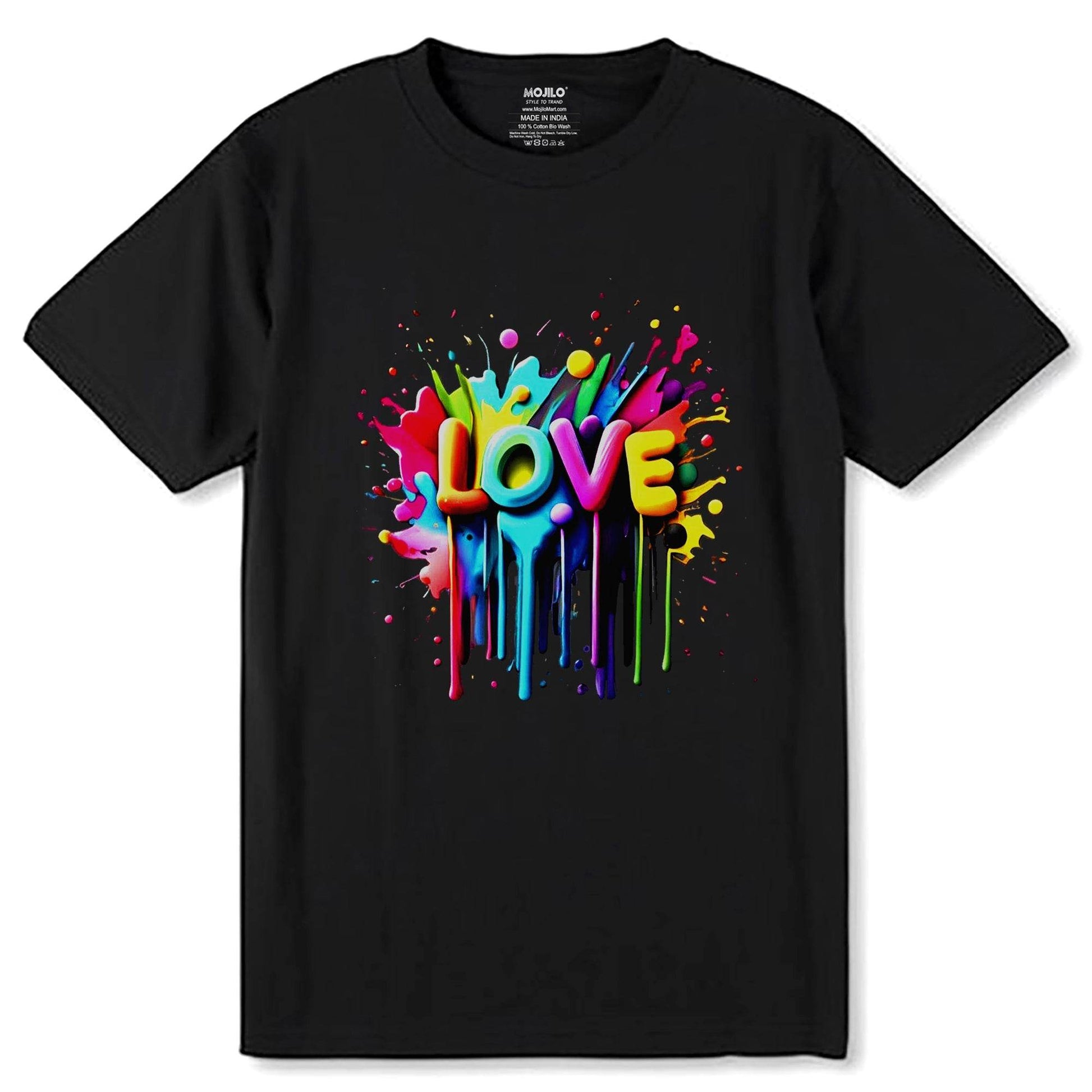 Colorful Love Word Art with Hearts - Unisex Round Neck Regular Fit 100% Combed Cotton Half Sleeve T-Shirt - Mojilo Mart