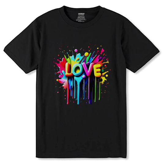 Colorful Love Word Art with Hearts - Unisex Round Neck Regular Fit 100% Combed Cotton Half Sleeve T-Shirt - Mojilo Mart