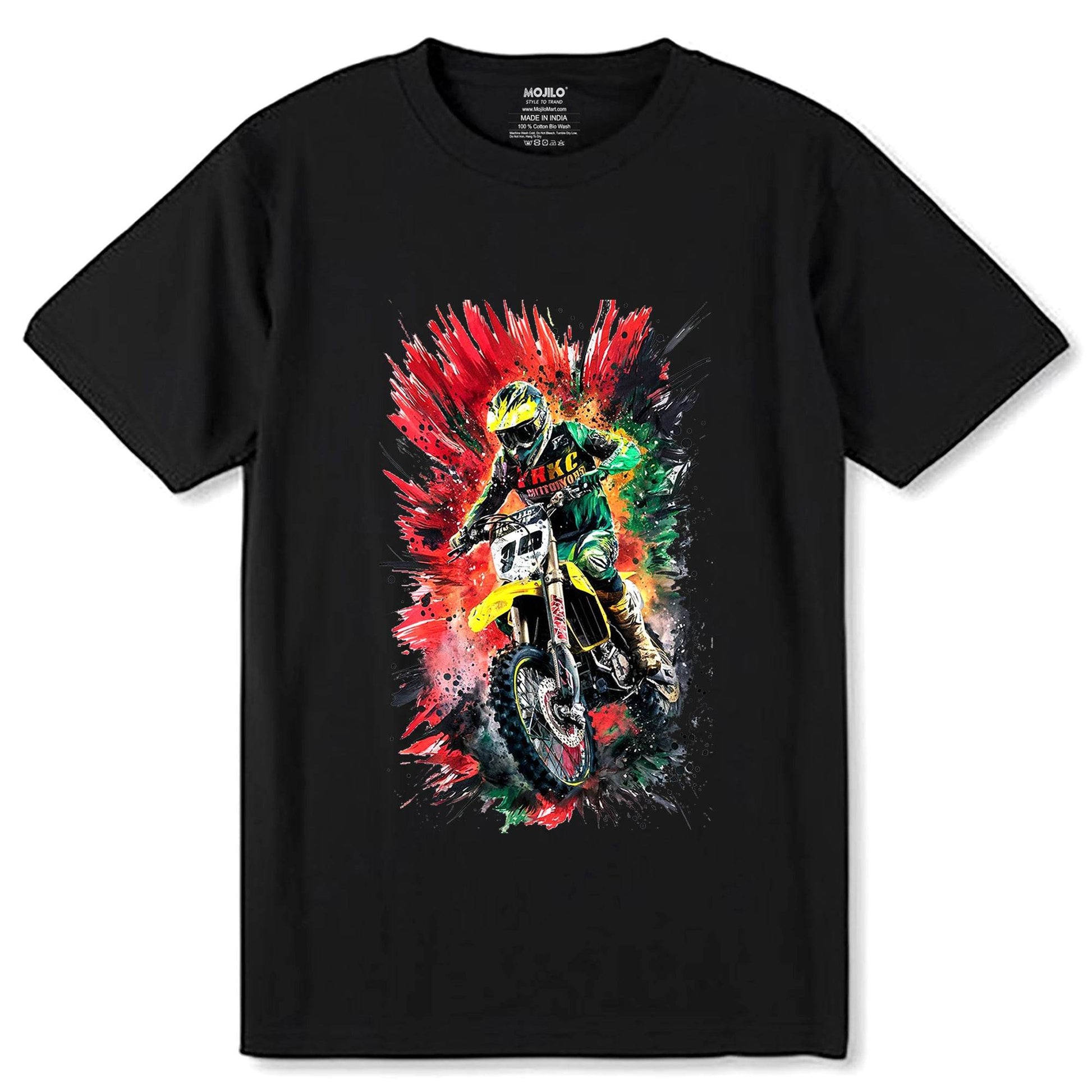 Colorful Motocross rider - Unisex Round Neck Regular Fit 100% Combed Cotton Half Sleeve T-Shirt - Mojilo Mart