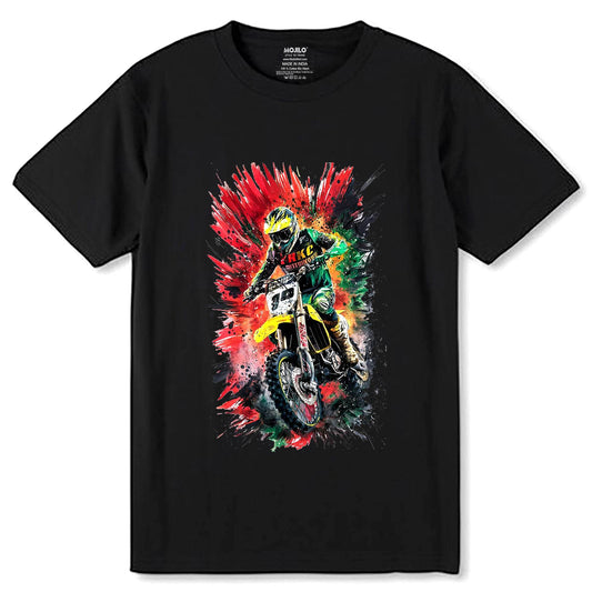 Colorful Motocross rider - Unisex Round Neck Regular Fit 100% Combed Cotton Half Sleeve T-Shirt - Mojilo Mart